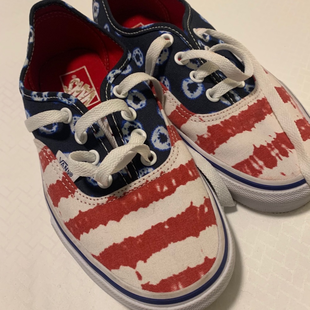 Vans red white and blue